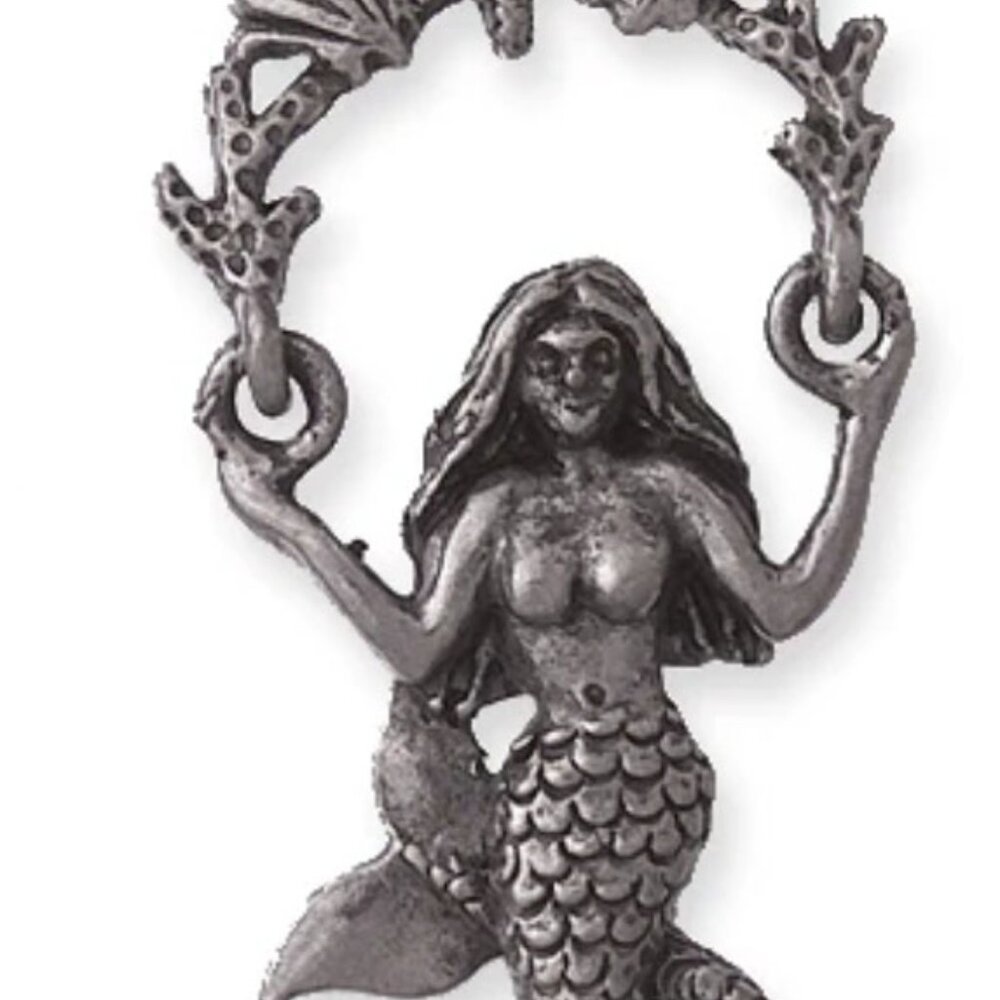 Mermaid swinging on seaweed swing ant. Silver pewter pendant (PW9048-S) 20x35mm
